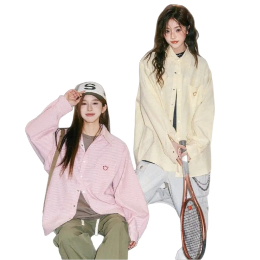 قميص مخطط للأزواج لربيع وخريف 2025 قميص عالي الجودة فضفاض ومتعدد الاستخدامات على طراز الحرم الجامعي للجنسين #5