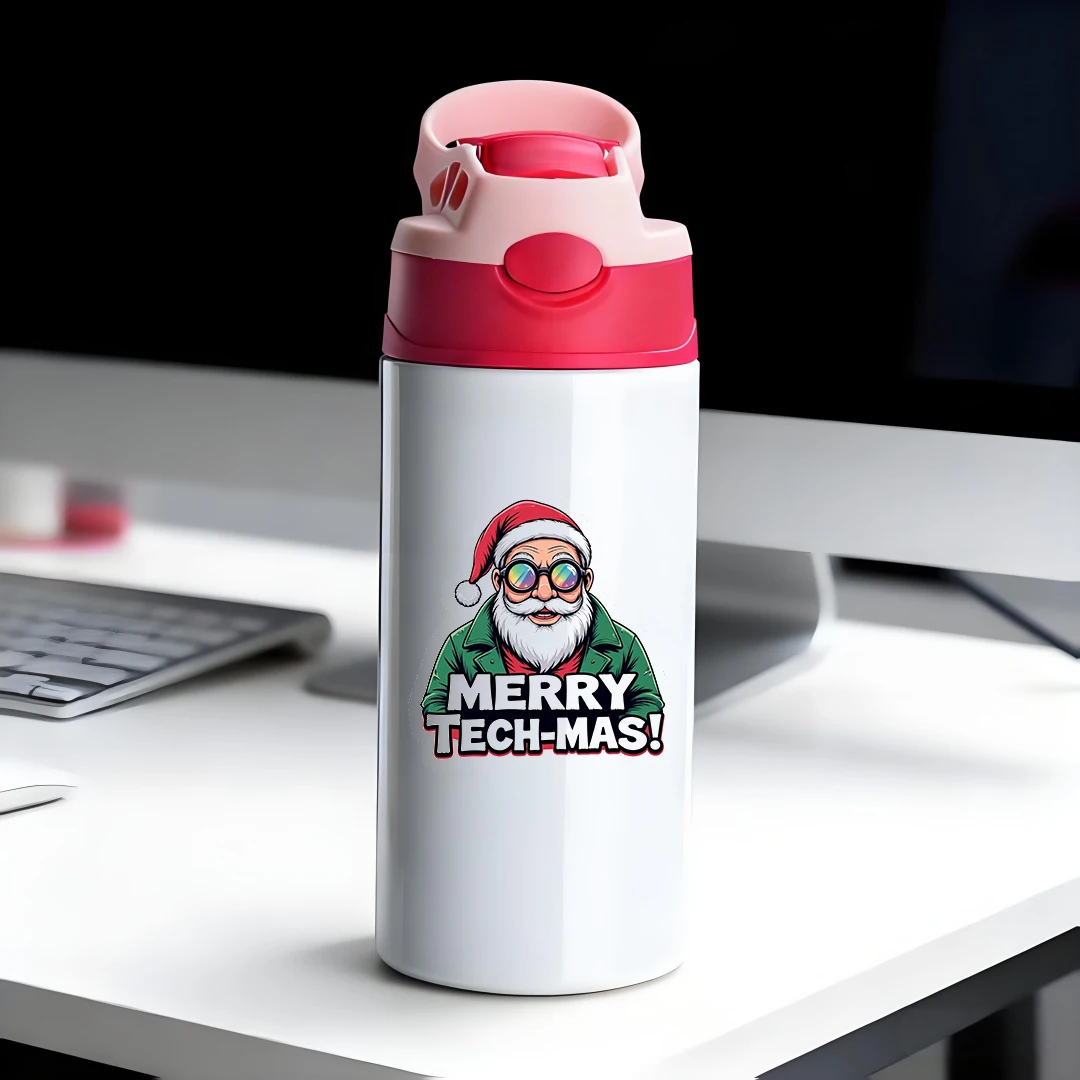

304 Stainless Steel Insulated Cup Cartoon Santa Claus Tech Element Straw Cup Christmas Gift Happy Tech Christmas Essential To