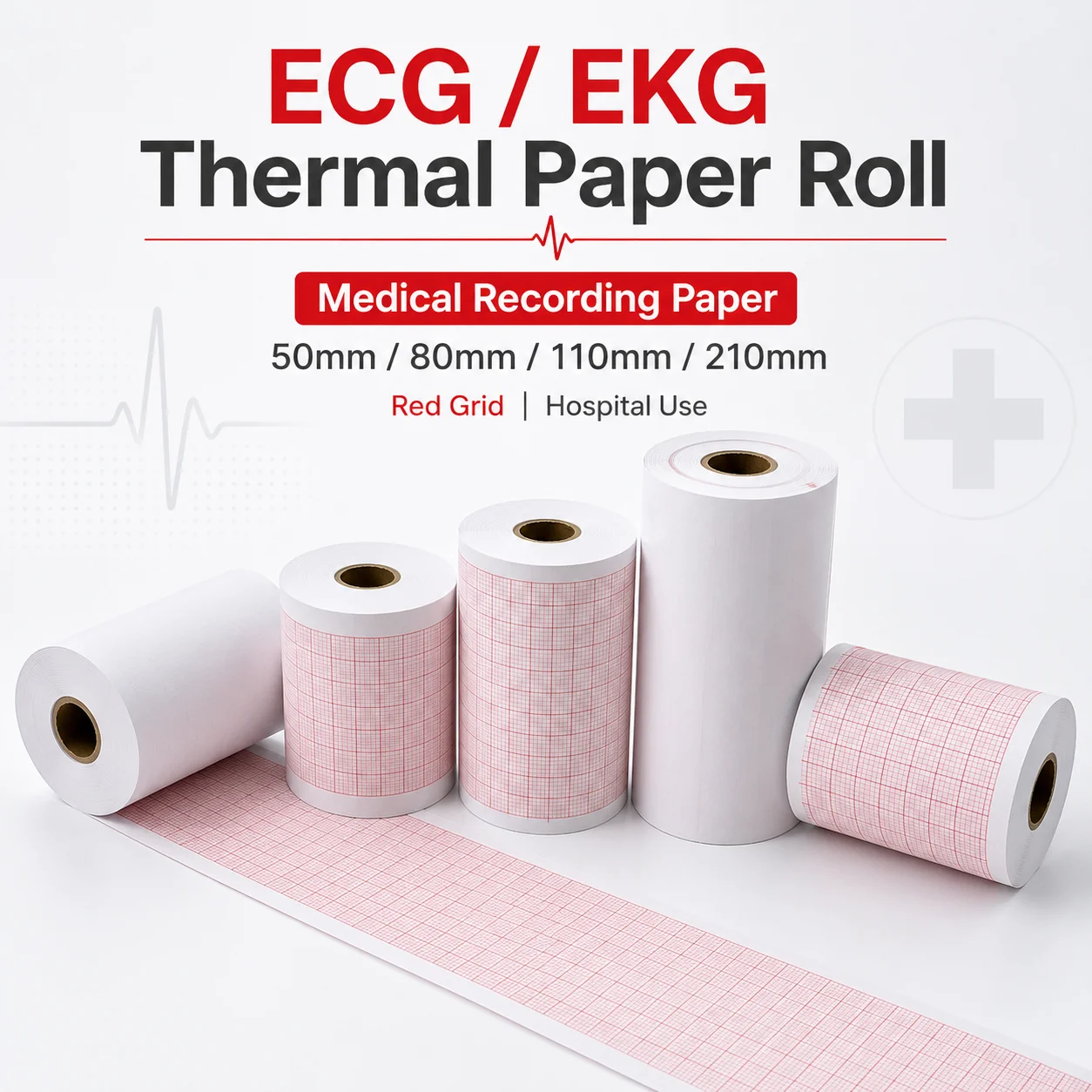

ECG EKG Thermal Paper Roll Medical Recording Paper for Hospital Electrocardiograph Machine 50mm 80mm 110mm 210mm