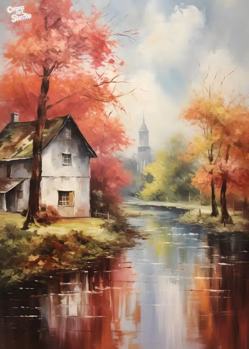 2026 Abstract Autumn Fall Landscapes Art Posters Forest The River Prints Canvas Painting Wall Art Picture For Living Room Decor