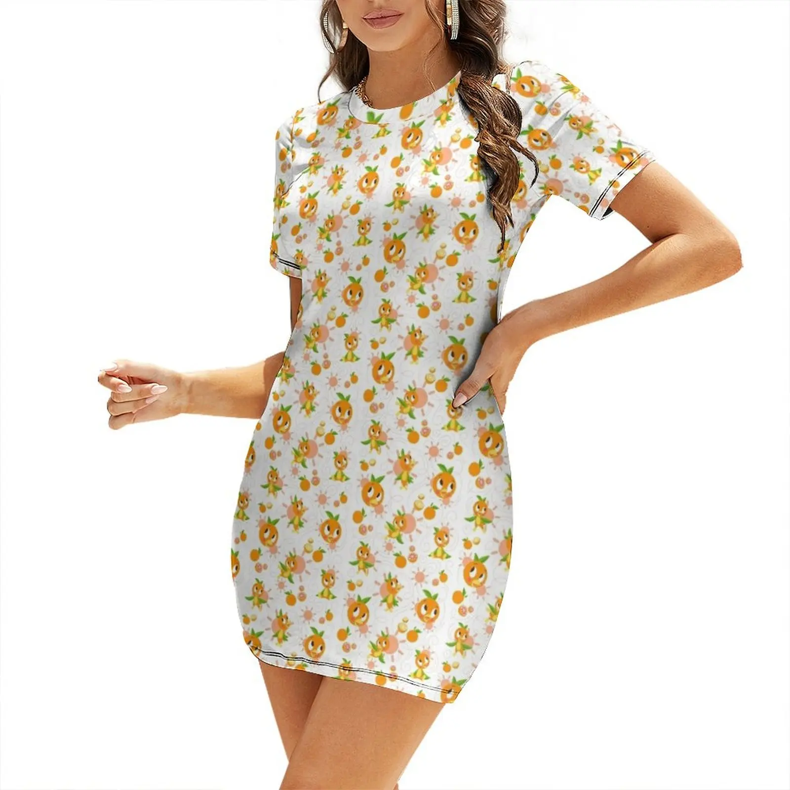 

Hello Sunshine! - Orange Bird (white background) Short Sleeved Dress dresses summer cute dress