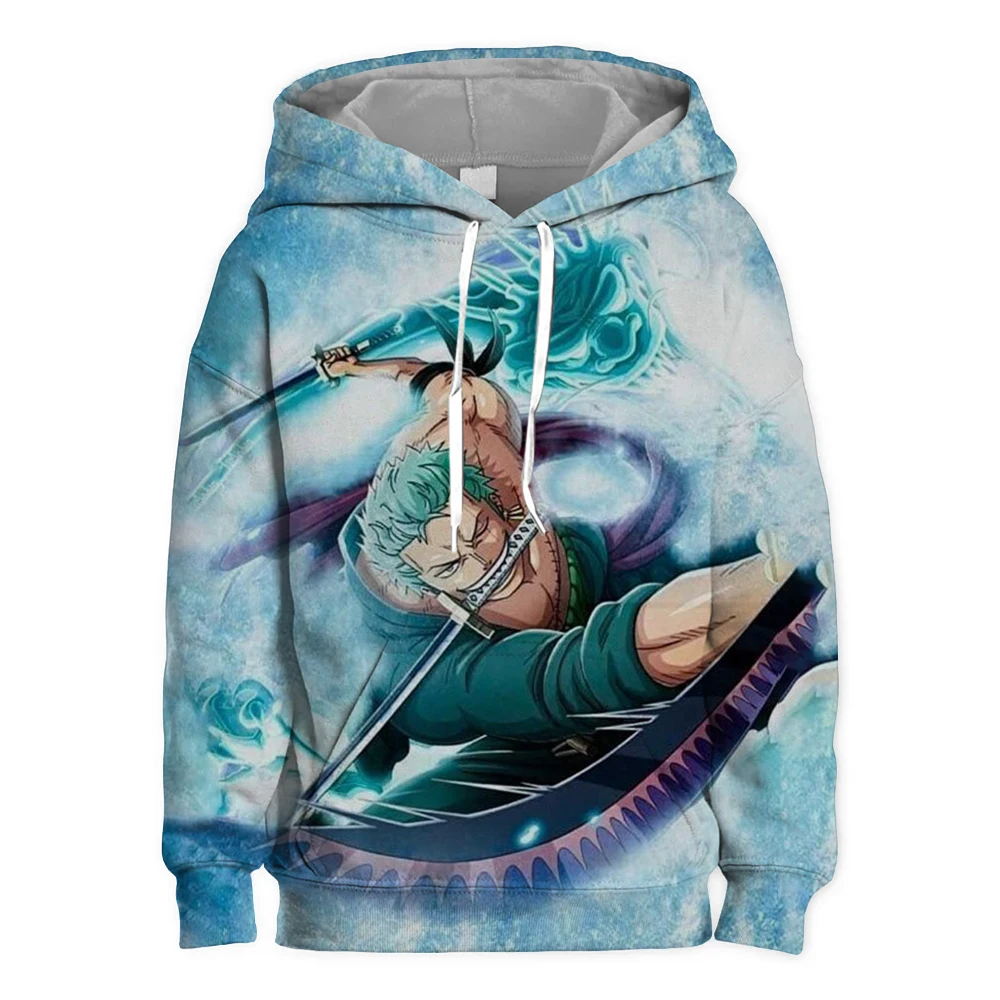 Cosplay Zoro One Piece Fashion Long Sleeve 3D Roronoa Zoro Printed Boys' Sweatshirt 4-14T Children's Hoodie