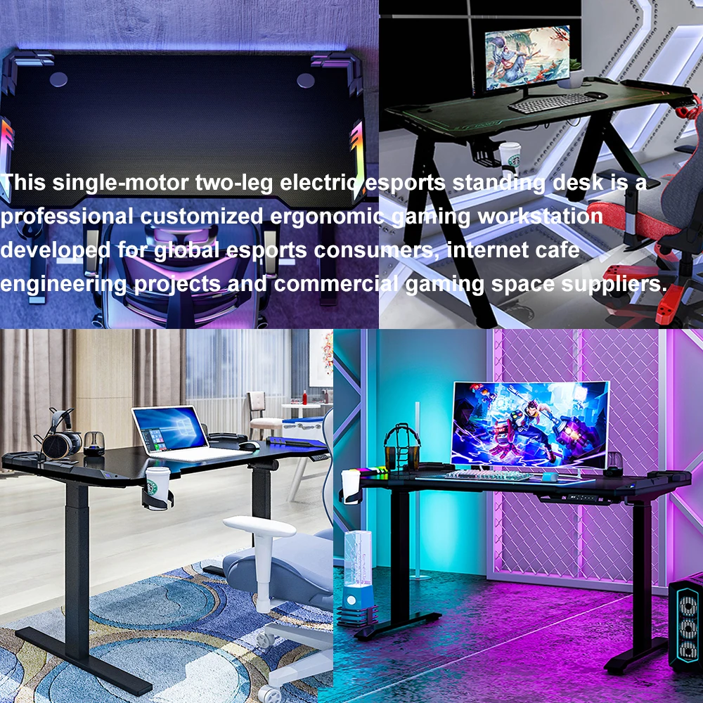 Hot Sales Top Electric Stand up Gaming Table With Led Lights Pc Laptop Computer Gaming Desk Adjustable Height