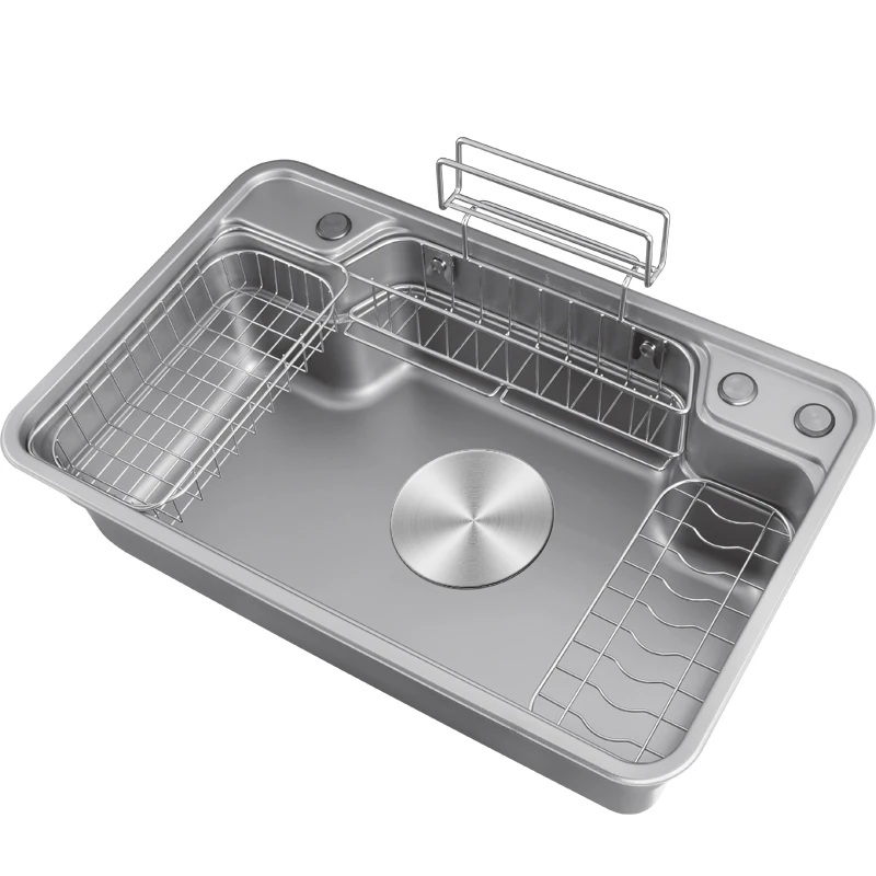 High Quality Large Single Sink Vegetable Basin Embossed Kitchen Countertop Stainless Steel Multi-function