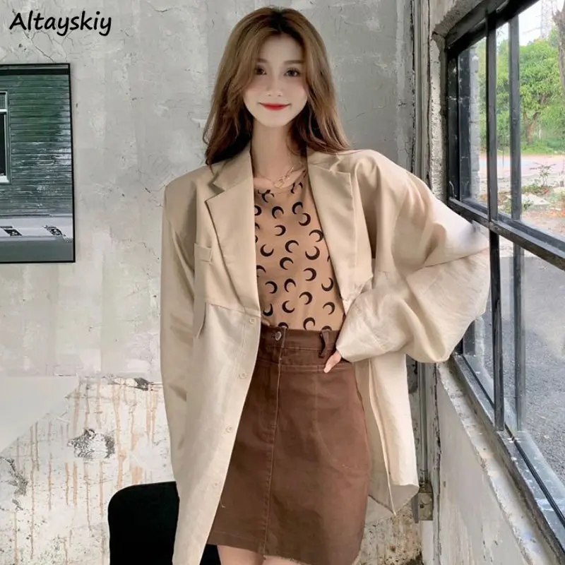 

Long-sleeve Blazers Women Summer Thin Elegant Sun-proof Outwear Office Lady Chic Notched Baggy Fashion Temper Mujer All-match