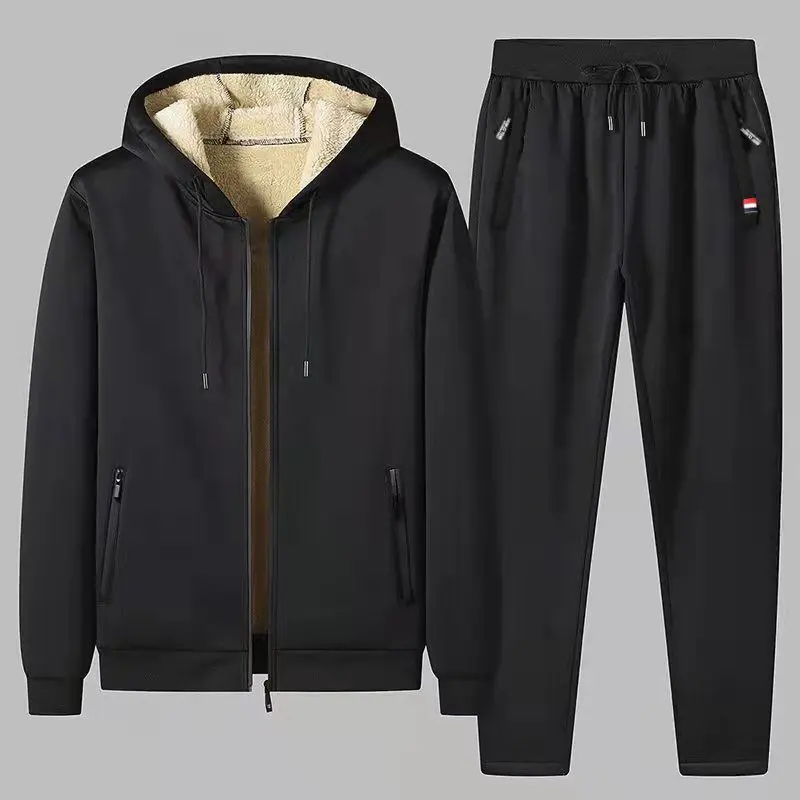 Plush Thickening Suit Men's Lamb Velvet Sports Leisure Suit Winter Warm Suit Men's Winter Sports Two-piece Suit