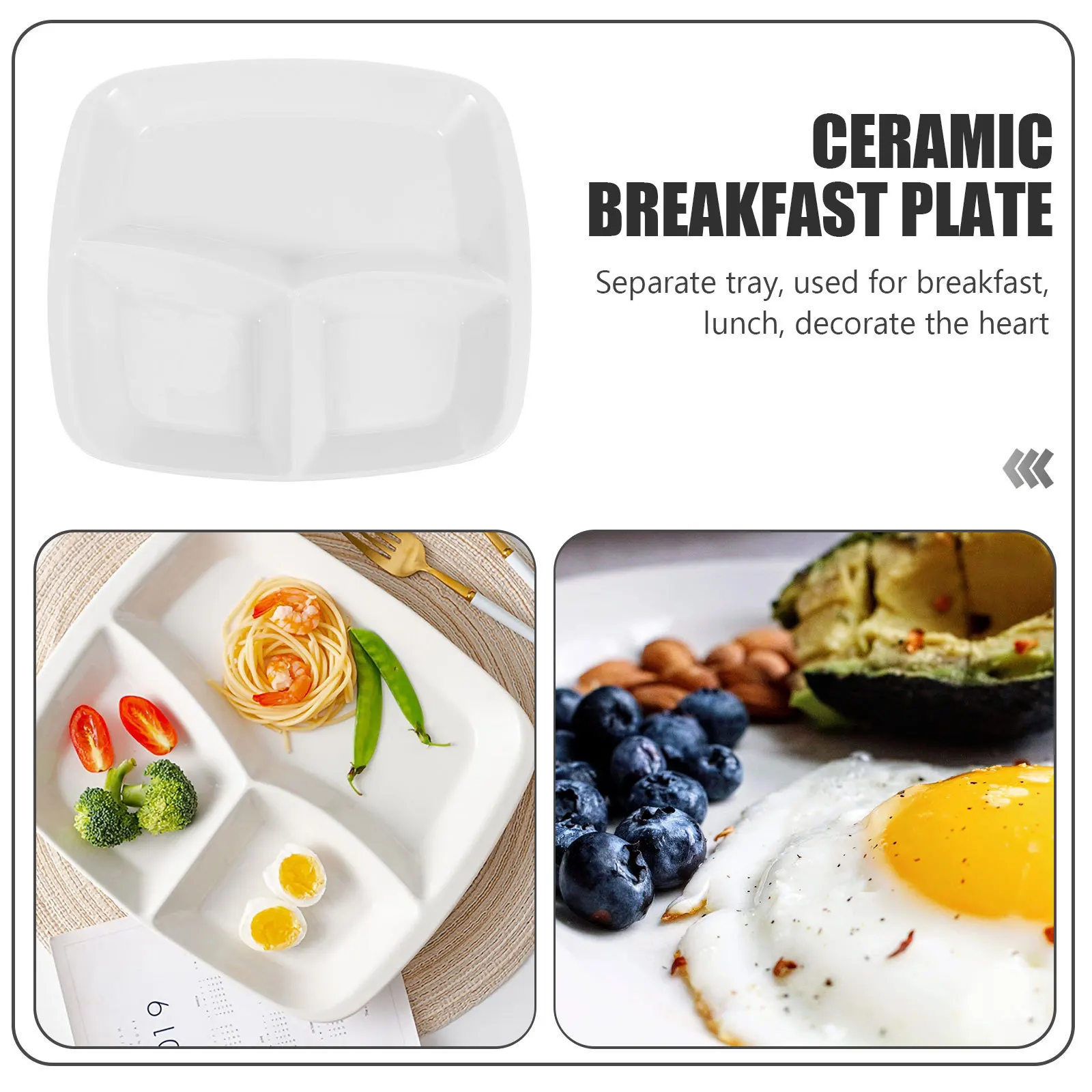 

1Pcs Three-Grid Ceramic Breakfast Plate Square Divided Tray Multi Grid Dinner Plate Kitchen Gift Ceramic Three-Grid Dish