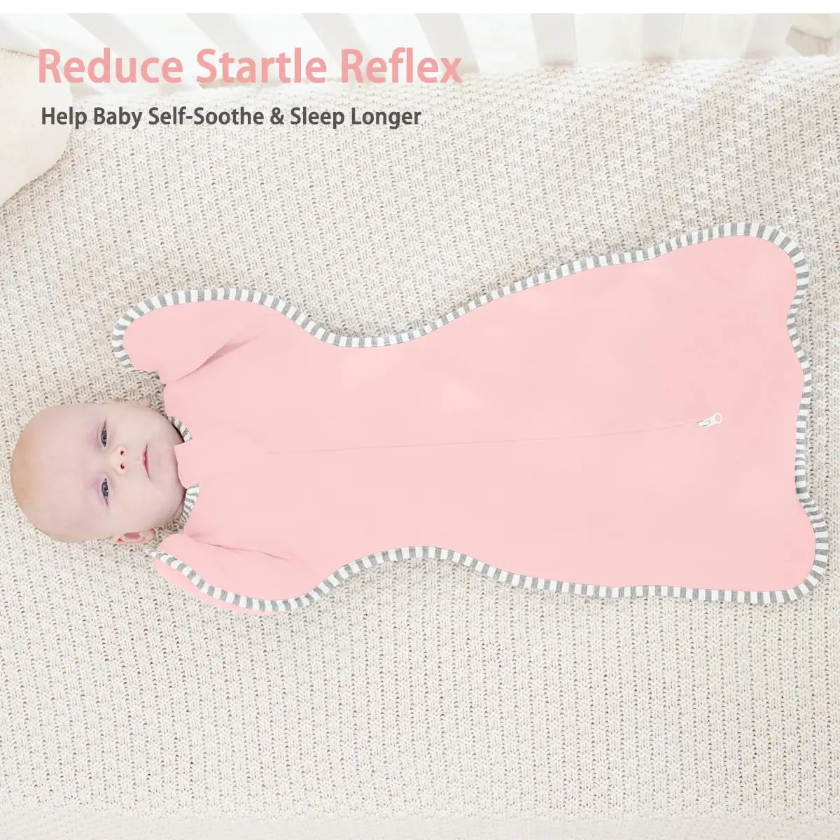 Cotton Baby Sleep Swaddle Sack with 2-Way Zipper for Girls, Large Size 20-27lbs, Arms In/Out Design