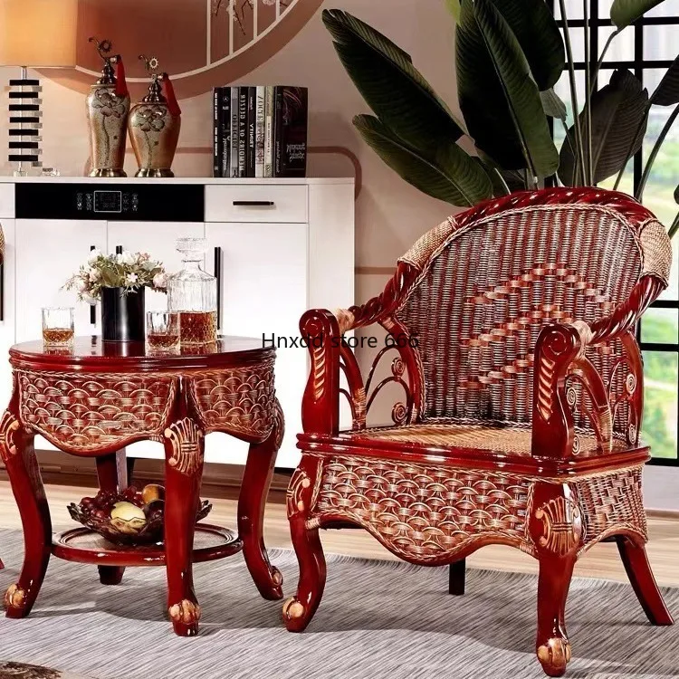 

Household rattan chair coffee table three-piece set single guest back chair
