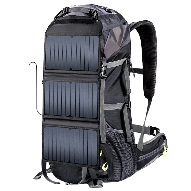 Mochila con panel solar para viaje y acampada, bolsa con cremallera de 70L, personalizada, Slocable, al por mayor, elegante, precio barato