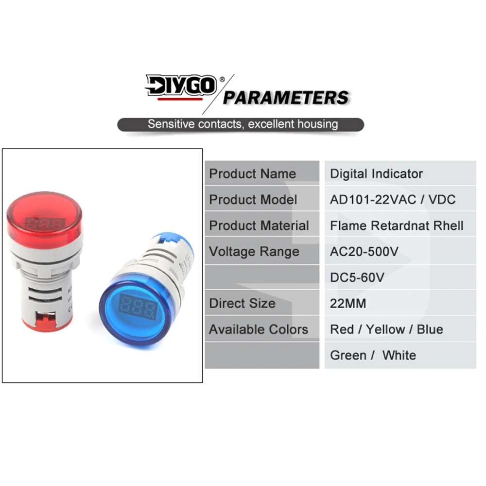 Mini voltímetro digital com display LED, testador de tensão, monitor do medidor, indicador pequeno, medidores redondos, DIY, DC, 5V-60V, 22mm