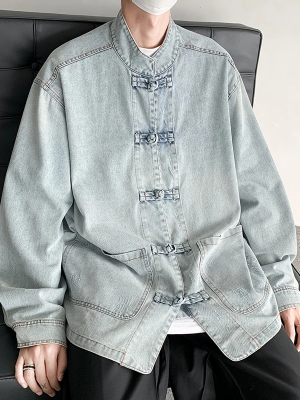 

Ношенная синяя джинсовая куртка мужская осень-зима BF Sle парное пальто воротник-стойка на пуговицах китайская мода свободного покроя длинная све