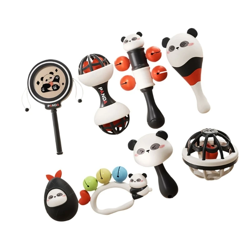 Educational Baby Rattle Set For 0-3Month Supporting Head Lift And Grip Training With Lovely Panda Shape Music Rattle Toy