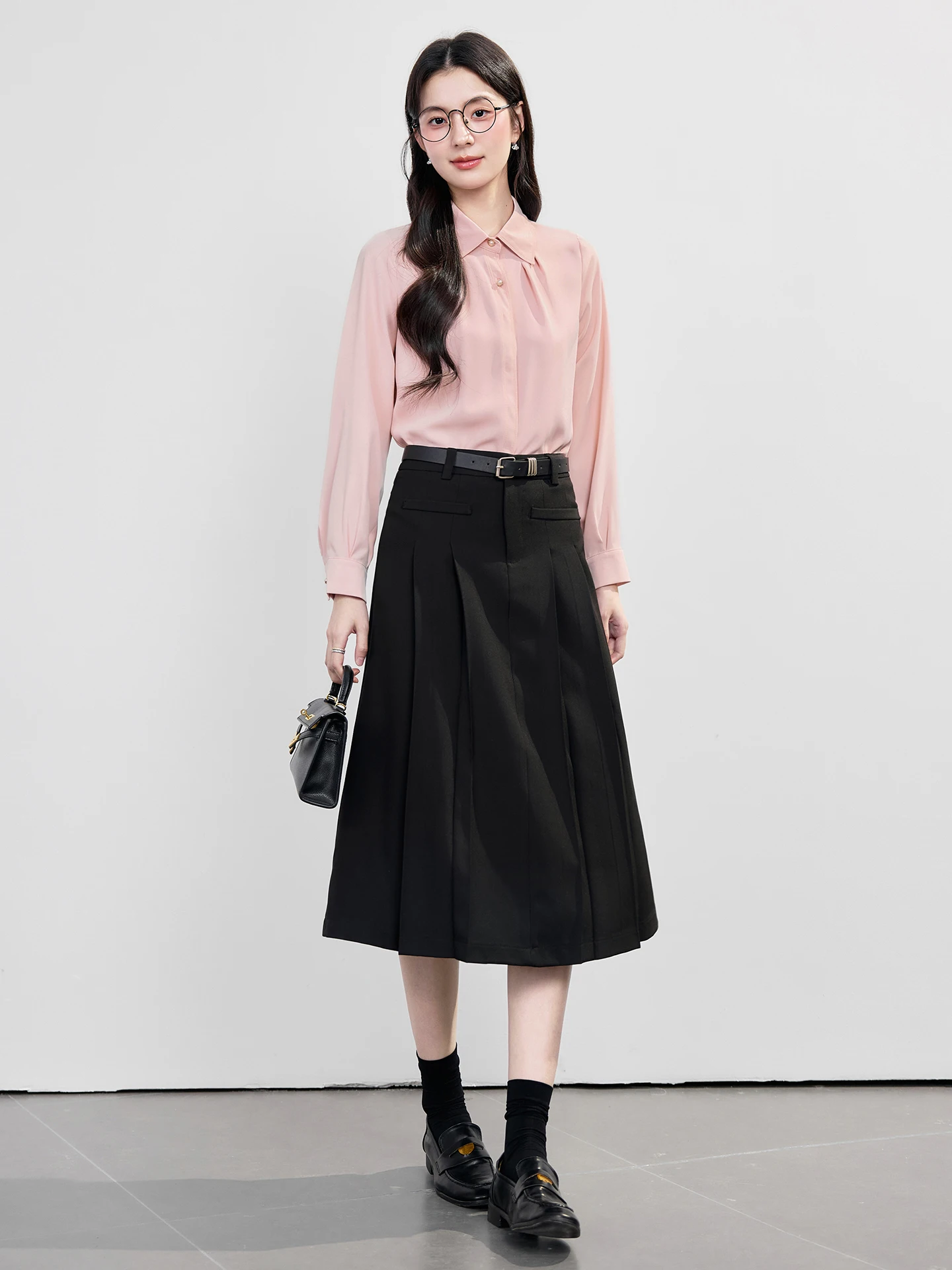 

Профессиональная офисная блузка с длинным рукавом, розовая, женская, весна-осень, новая модель, для делового стиля, с отложным воротником