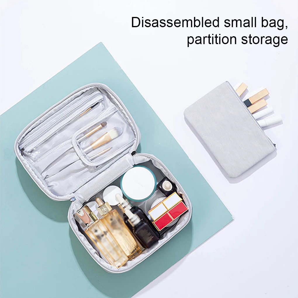Polyester ple Makeup Bag With Transparent Brush Cover - Prevent Staining And Mess Large Capacity Toiletries Bag