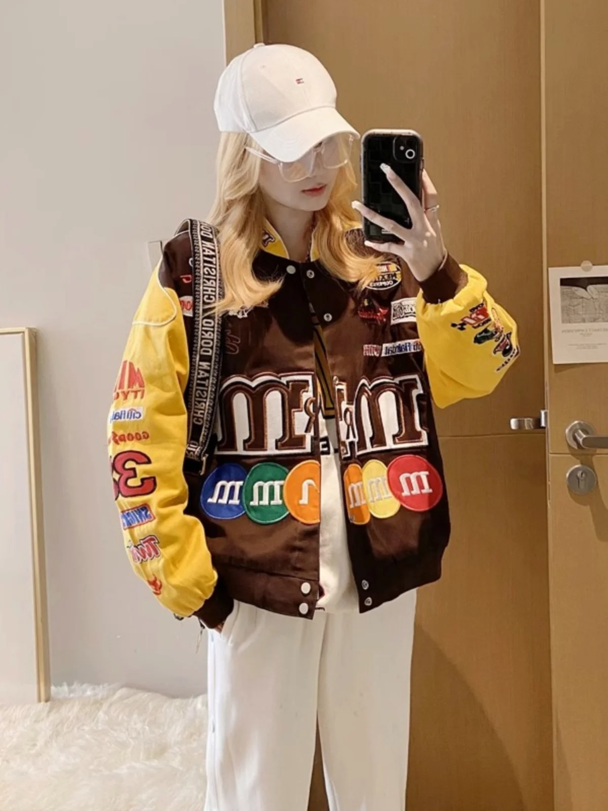 

2025 New Women's Baseball Jaet Cotton Lined Thiened Embroidered Loose Motorcycle Sle Spring Autumn Outerwear Coat