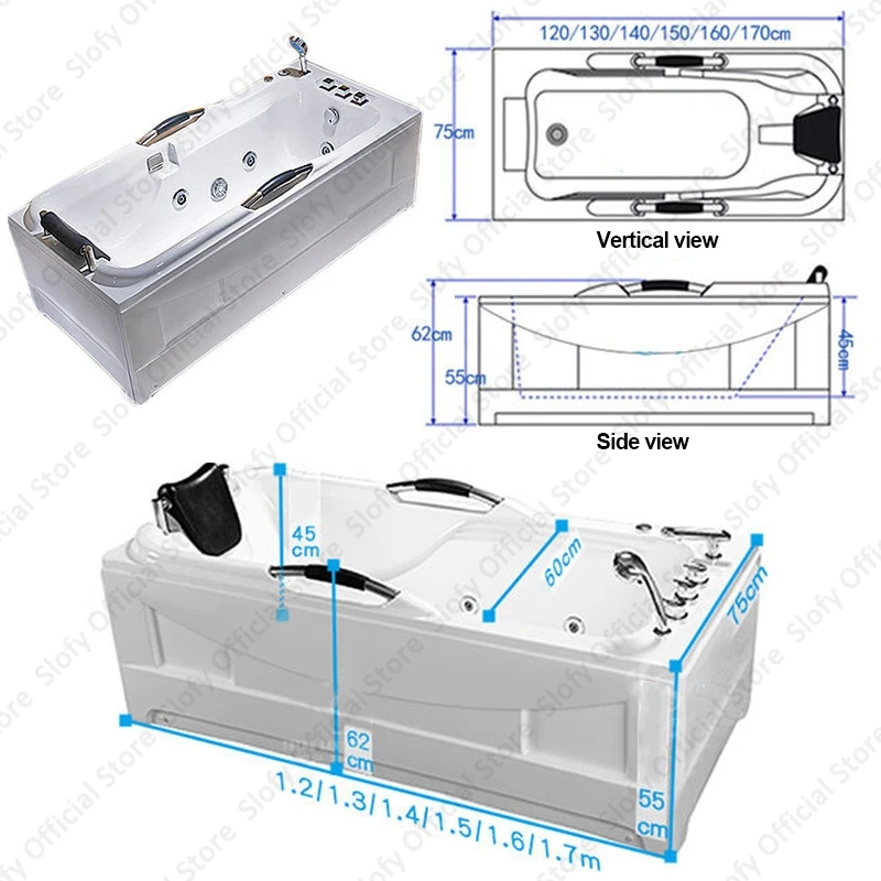 1.8-Meter Widen Acrylic Bathtub With High Load-bearing Capacity and Double-sided Skirt,Multifunctional White Bathroom Furniture