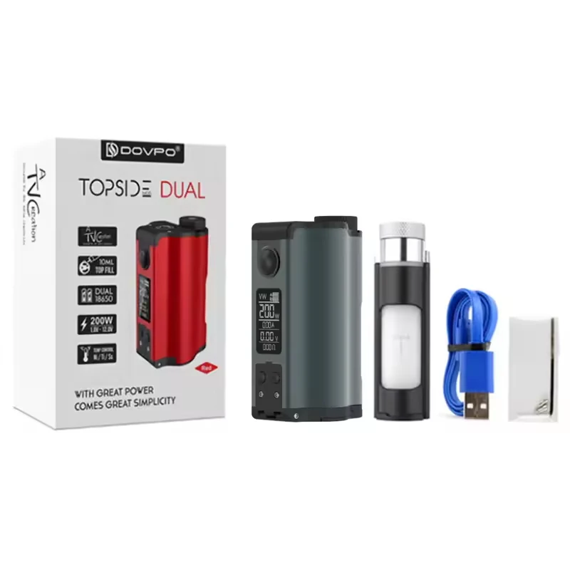 Original DOVPO Topside Squonk Box Mod 200W 510 Connection Electronic Cigarette Vaporizer By Dual 18650(no) Batteries