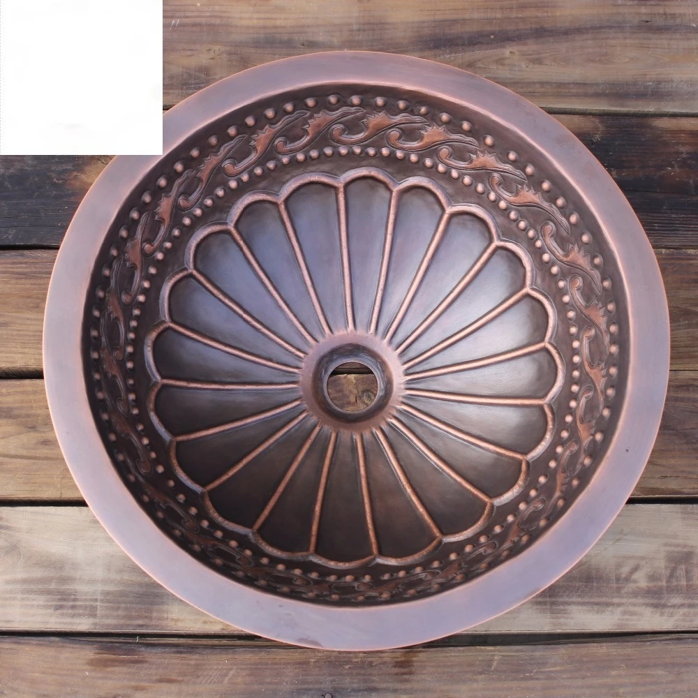 

European Wash Basin/pure Copper Bathroom Sink/handmade Copper Round Sink for Bathroom