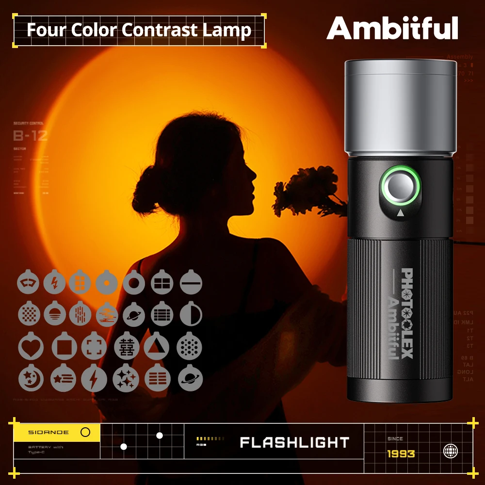 Ambitful 10W Flashlight Four Color Projection Light Built-in 8400mAh Rechargeable Battery For 4 hours Full power output