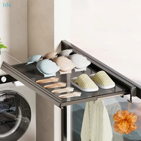 Bathroom Folding Storage Shelf Wall Mounted Retractable Clothes Drying Holder Socks Clothing Drying Rack Hanger Accessories