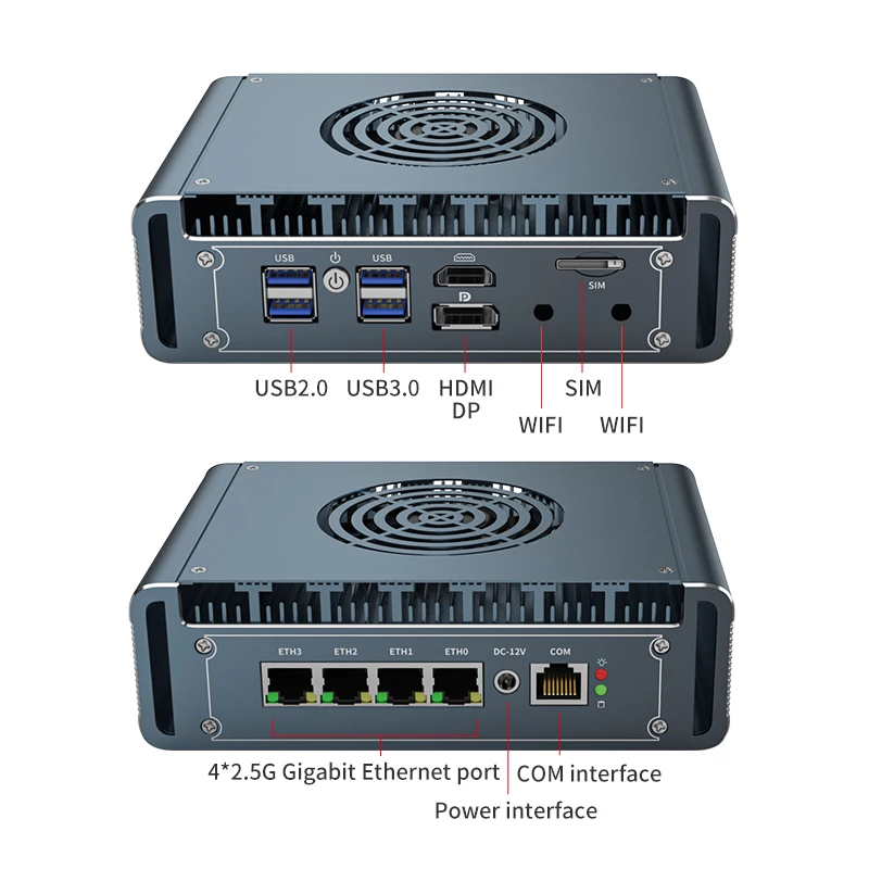 جهاز توجيه ناعم لجدار الحماية Intel Core i7 1265U i5 1235U i3 1215U Pentium 7505 4 * Intel i226V 2.5G LAN DDR4 pfSense Fan Mini PC N5105