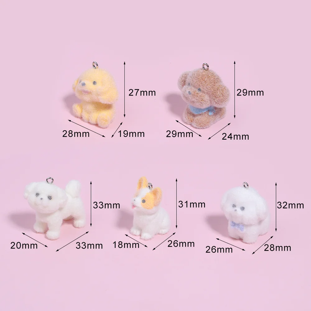 20Pcs 3D Cute Corgi Teddy Pendant Fluffy Flocking Animal Doll Charms wholesale Keychain Necklace Pendant DIY Crafts Jewelry Make
