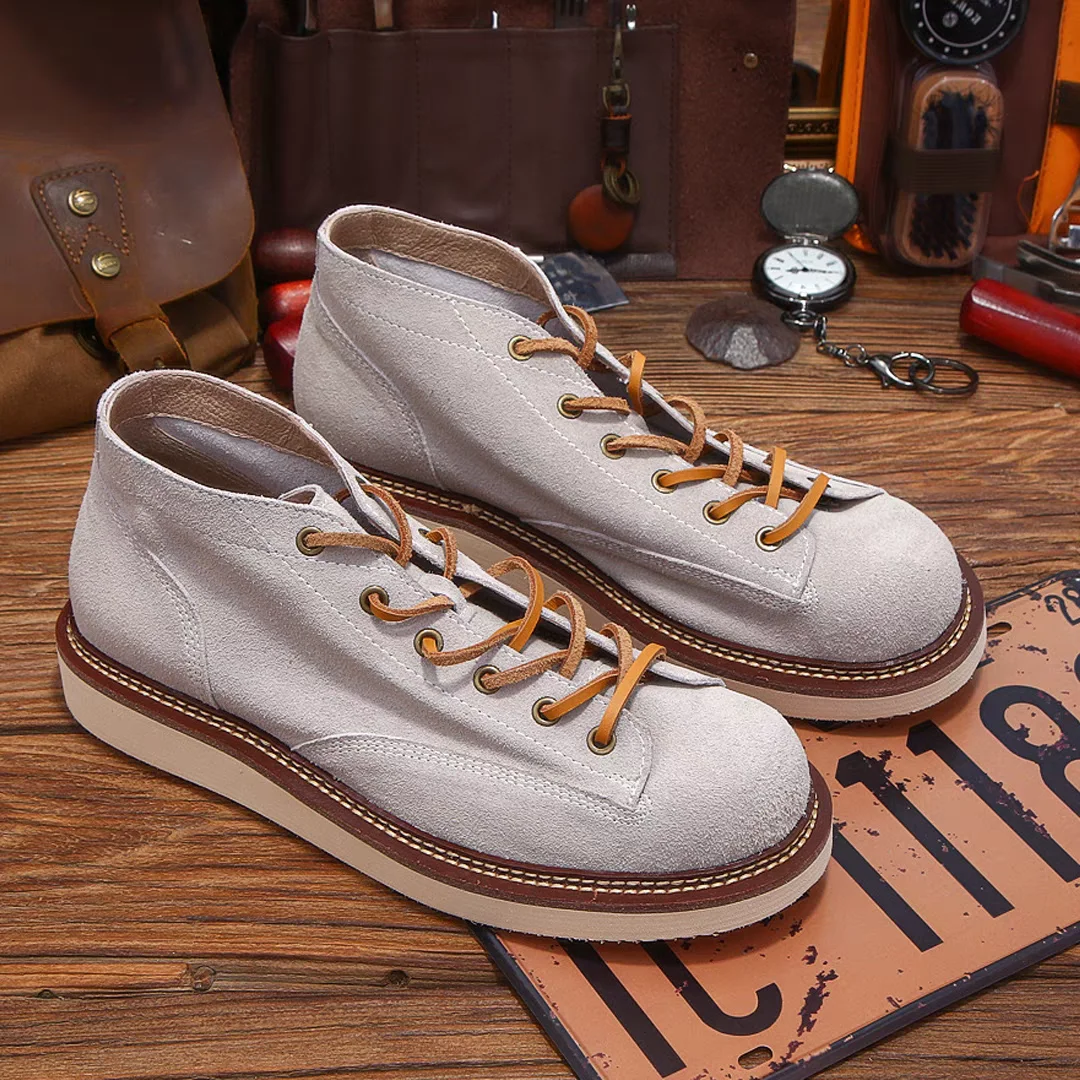New Handmade Spring Autumn Cow Suede Men Leather Shoes Dress Vintage British Tooling Desert Boots Fashion Motorcycle Boots