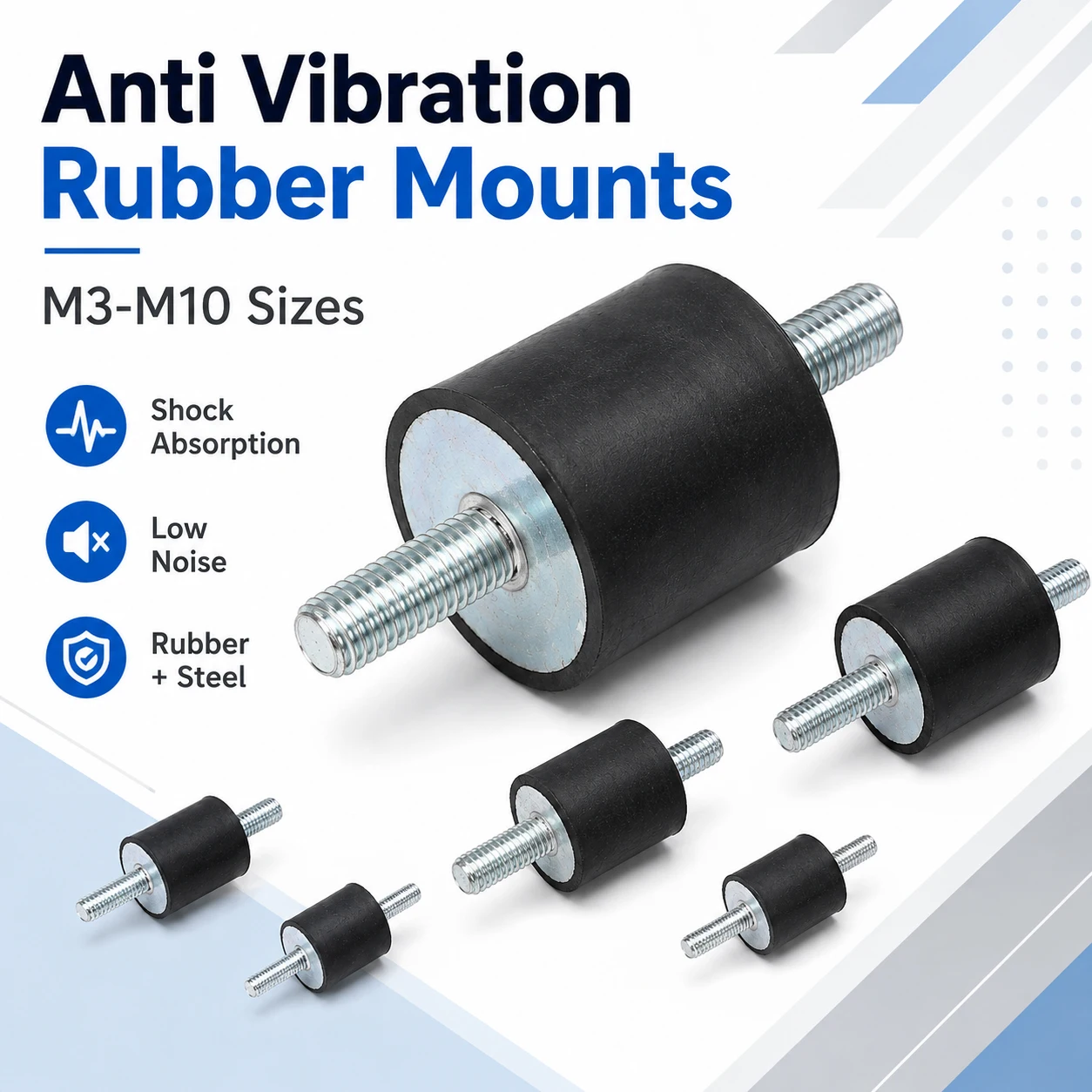 4-40Pcs M3-M10 Rubber Metal Isolator Mounts, Male Threaded Anti Vibration Bobbin Shock Damper for Car Boat Machinery