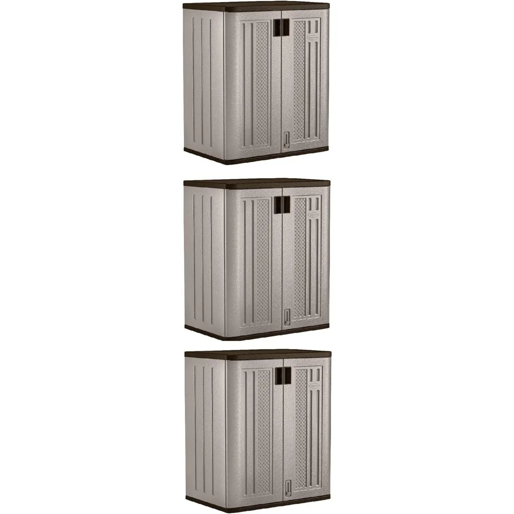 

3 Pack 9 Cu. Ft. Base Storage Cabinet, Resin Garage Organizer, Platinum Metallic/Slate