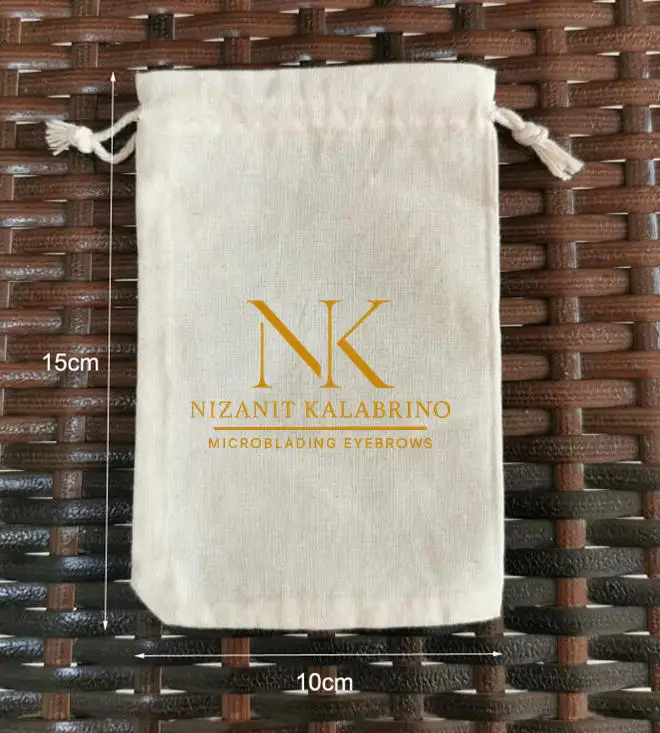 100 Pieces 10x15cm Cotton Bags Drawstring Gift Pouches Screen Printed with Gold Color Logo Custom Logo