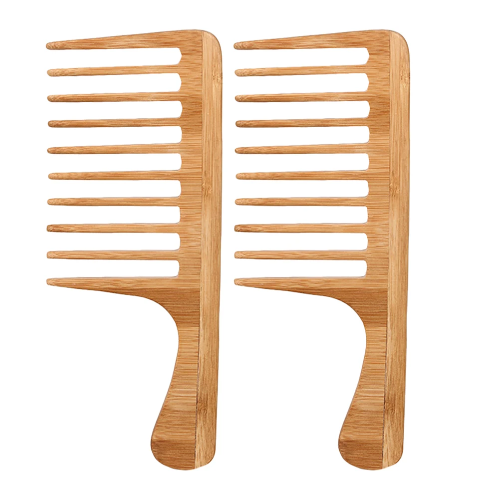 

2Pcs Bamboo Wide Tooth Comb Large Teeth Hair Styling Comb Men Women Scalp Massage Hair Straightening Travel Use