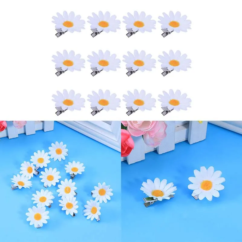 12Pcs/lot Daisy Hair Clips Hawaiian Daisy Flower Barrettes Flower Hairpins Women Ladies Girls Mini Cute Flower Hair Accessories