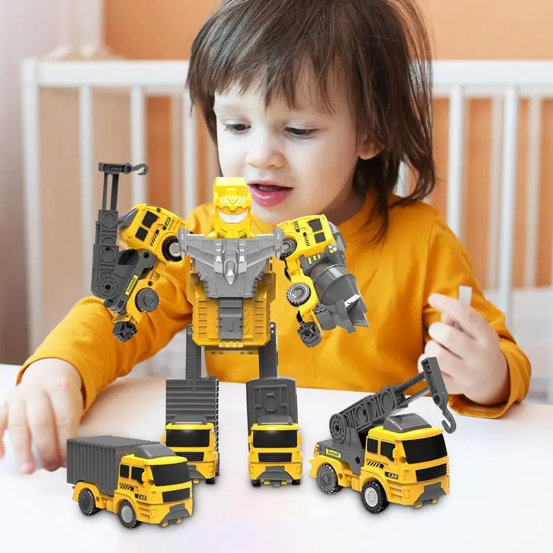 รถหุ่นยนต์ของเล่น Push and Go เปลี่ยนยานพาหนะ 5-in-1 รวมหุ่นยนต์ Take Apart ตัวเลขการกระทํารถการเปลี่ยนรูปของเล่นสําหรับเด็กอายุ