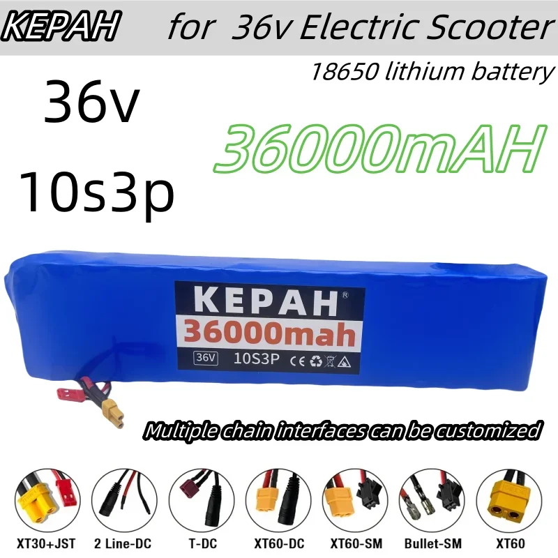 36V 36000mAh 18650 Rechargeable Lithium Battery Pack 10S3P 1000W Power Modified Bicycle Scooter Electric Vehicle with BMS