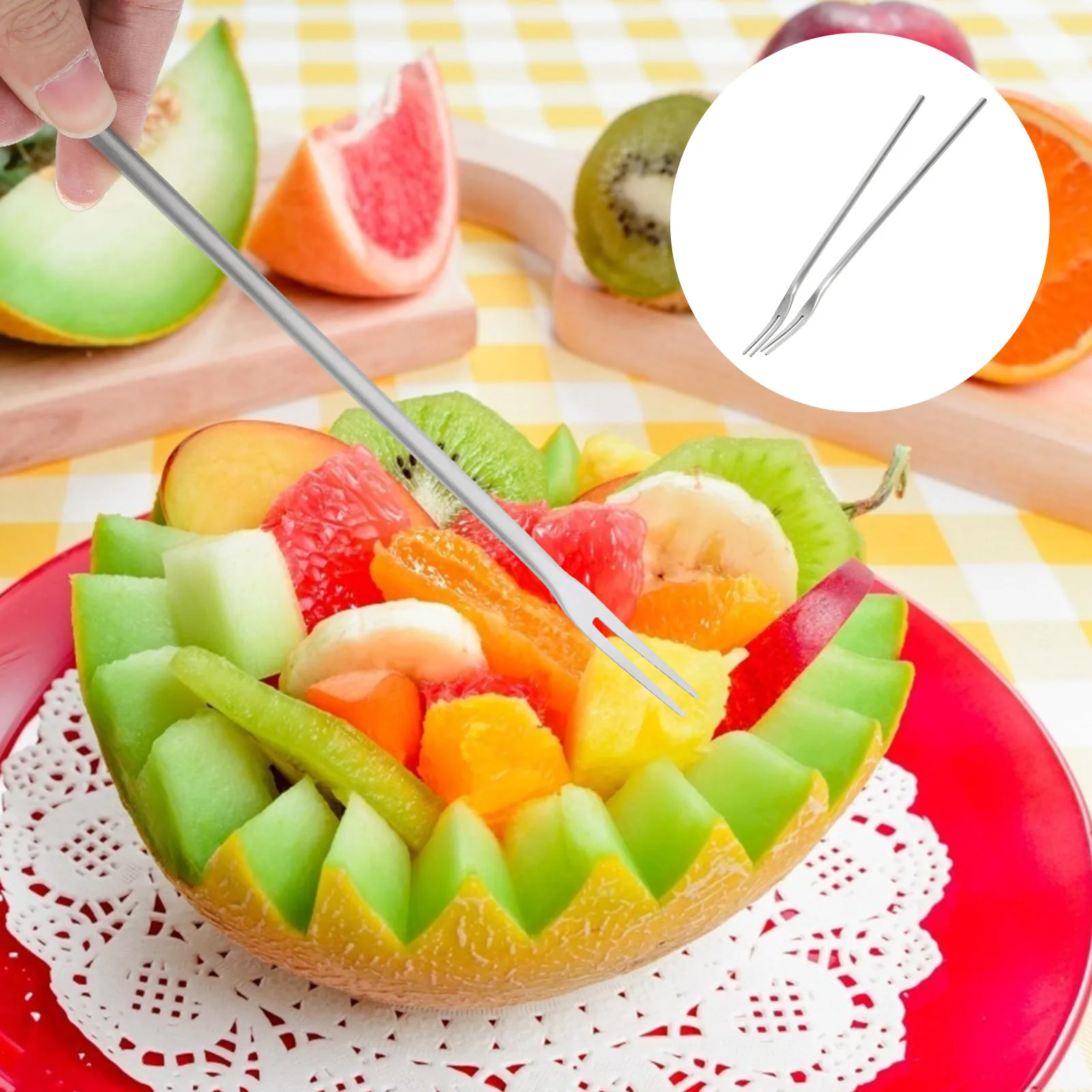 

2Pcs Stainless Steel Fruit Forks Long Handle Practical for Party Dessert Cake Banquet Stainless Steel Fruit Forks