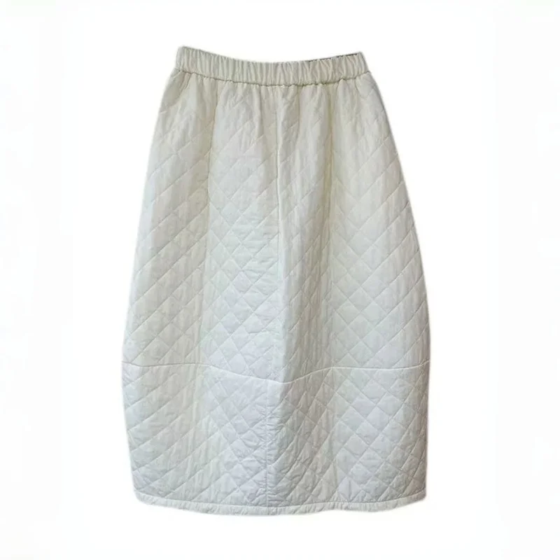 

Korean Sle Rhombus Ba Split Thiened Cotton f Skirt Women's Autumn Winter New Loose Slim Splicing Long Pure Color Skirt