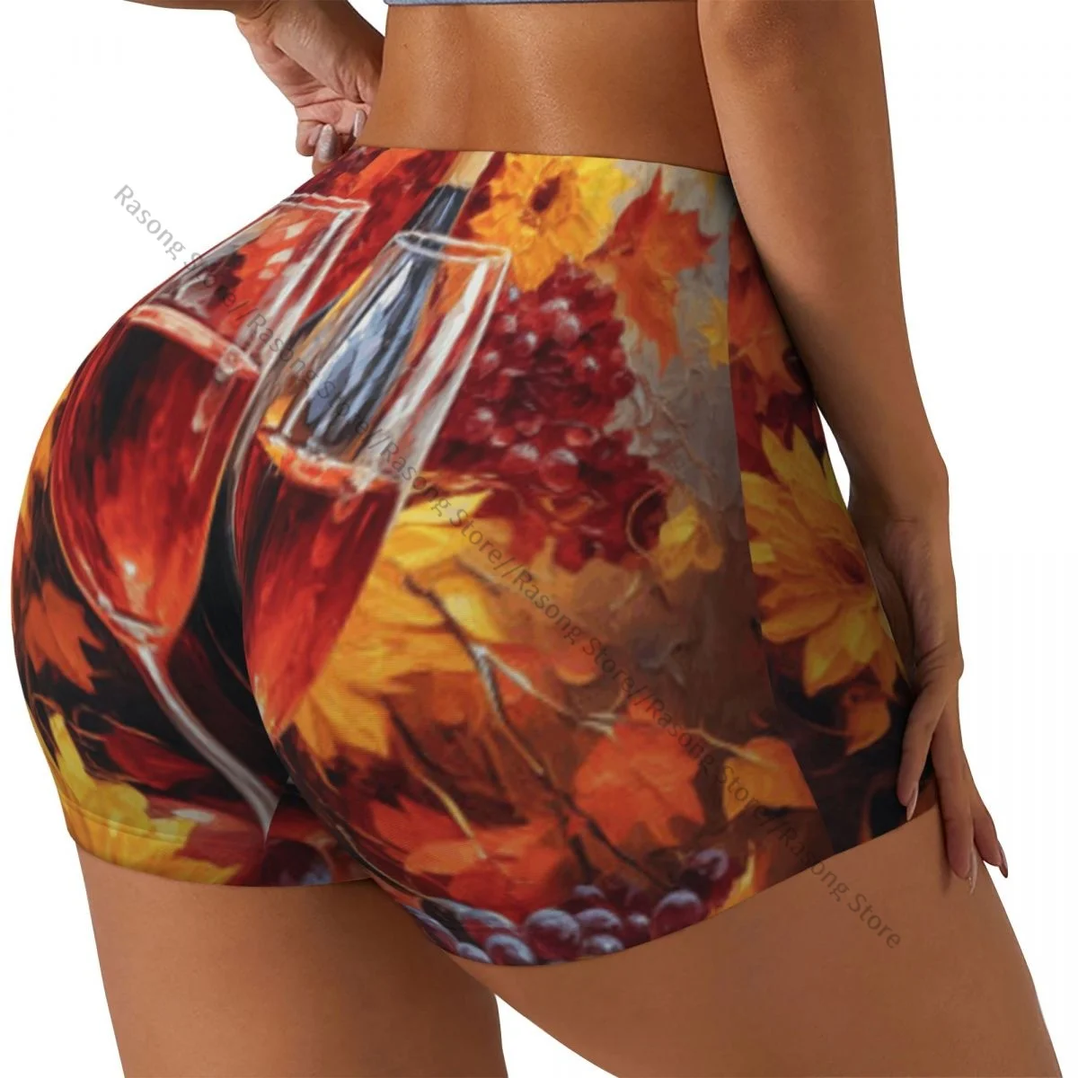 

Женские шорты для йоги, винно, виноград и осенние цветы, листья, живопись, скребок, подтяжка ягодиц, комфорт, фитнес, тренажерный зал