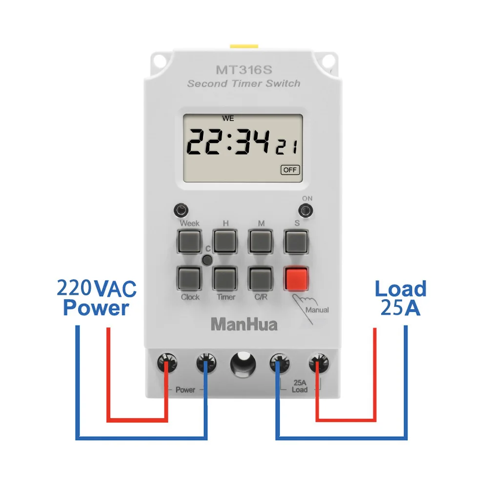 ManHua Din Rail MT316S 220VAC 25A Programmable Timer Automatic Multifunctional Electronic Digital Time Switch