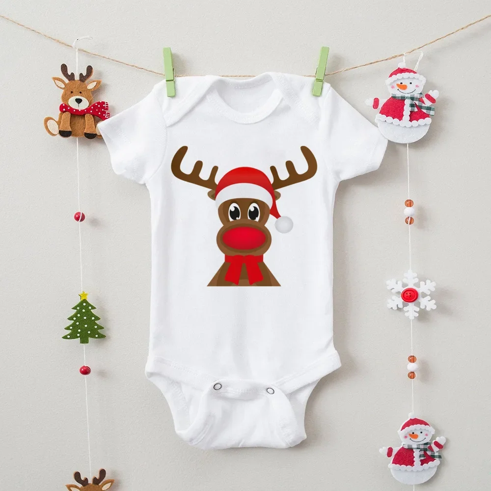 Christmas Deer Snowman Print Infant Bodysuits Body Baby Clothes Xmas Party Gift Boy Girl Romper Short  Sleeve Newborn Jumpsuit