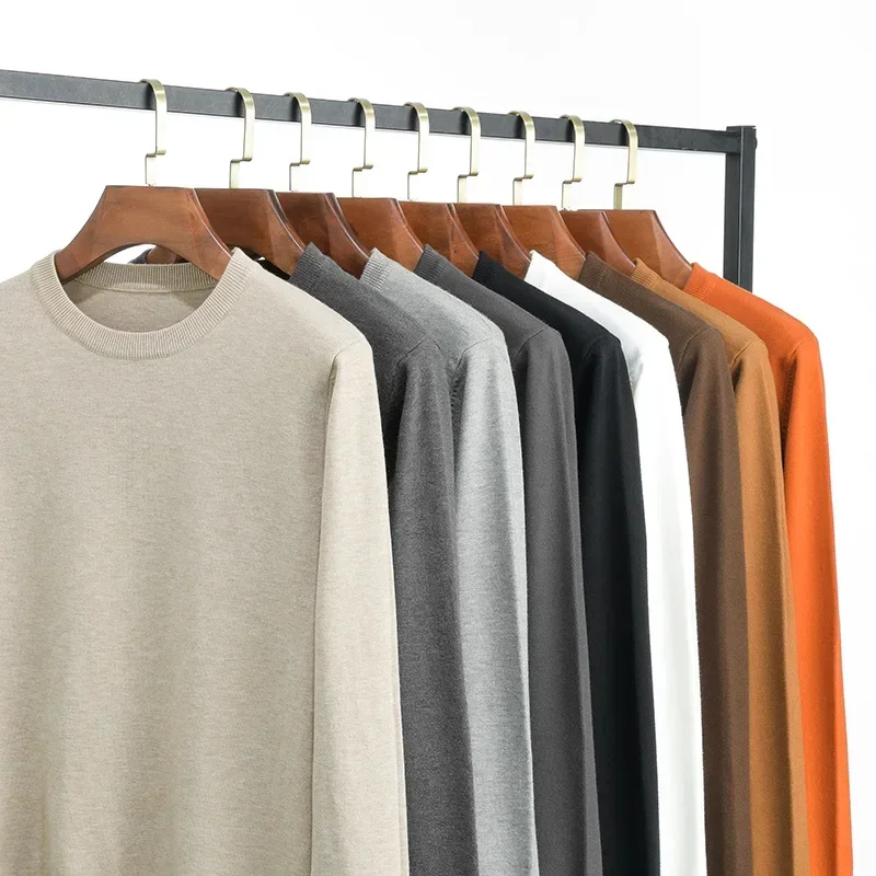 Men Knitted Solid Casual Regular Sweaters Round Neck Full Sleeve Slim Pullovers Fit Tops  Knit Splice Simple Top Autumn Winter