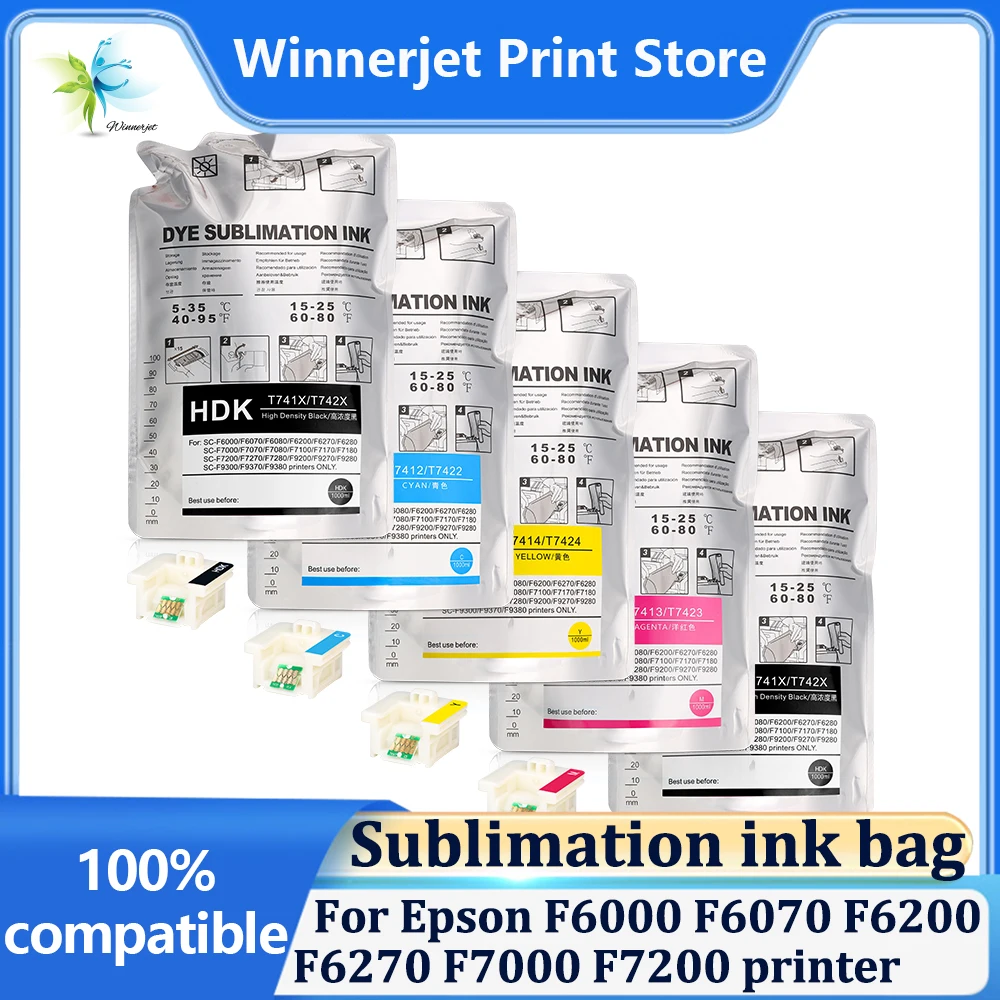 

Winnerjet T741X T7411 T7412 T7413 T7414 Sublimation ink bag With Chip For Epson F6000 F7000 F6000 F7000 F6070 F7070 F6200 F7200