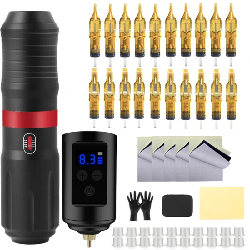 

YILONG Power Tattoo Pen Kit для перманентного макияжа, набор тату-машин, черный беспроводной набор тату-пистолетов