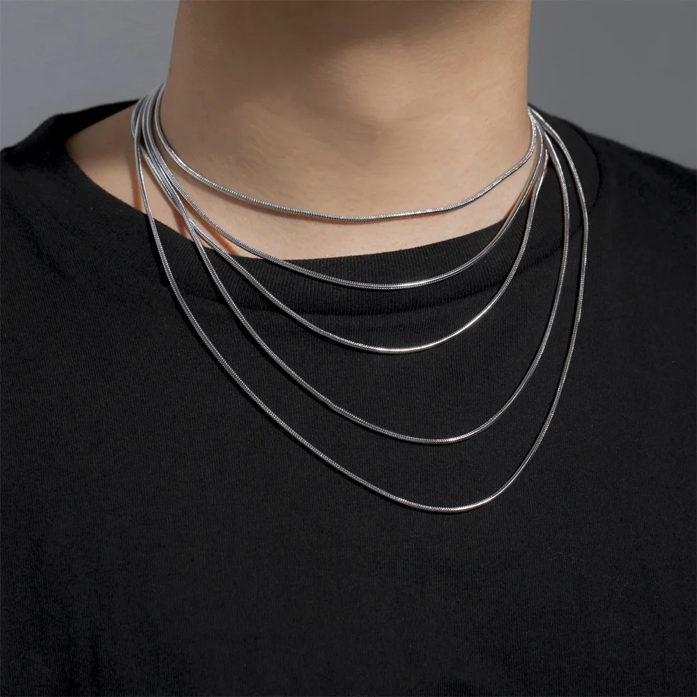 My Shape Round Snake Chain Necklace for Women Men Stainless Steel Link Chain 0.9mm 1.2mm 2mm Chain Choker Fashion Jewelry Gifts