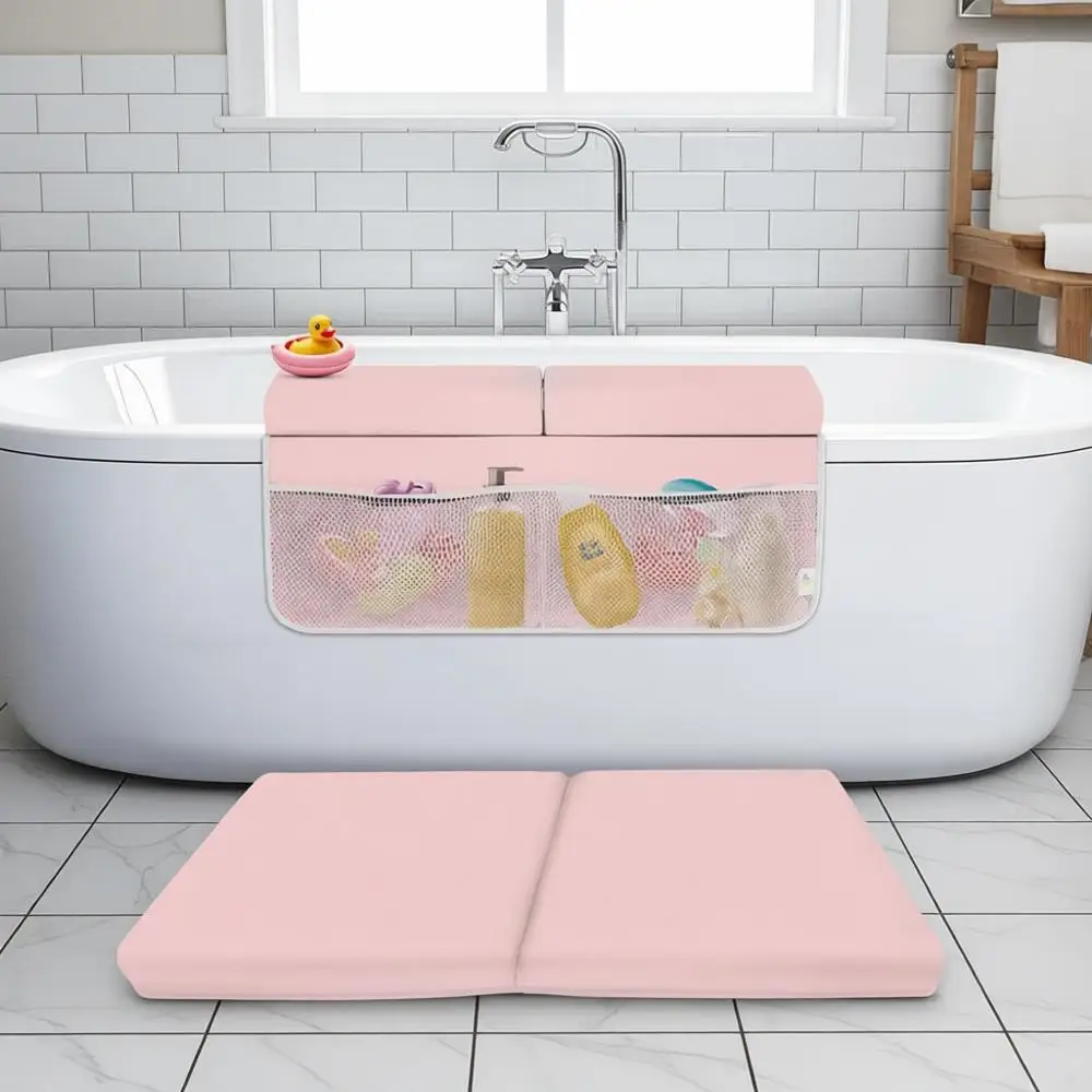 

2-Inch Thick Waterproof Baby Bath Kneeler and Elbow Rest Set - Pink Bath Time Essentials and Toy Organizer