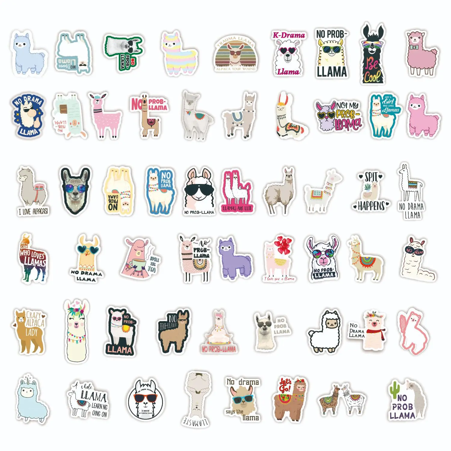 

10/30/50PCS Cartoon Alpaca INS Style Cute Animal DIY Decorative Skateboard Suitcase Refrigerator Guitar Stationery Stickers