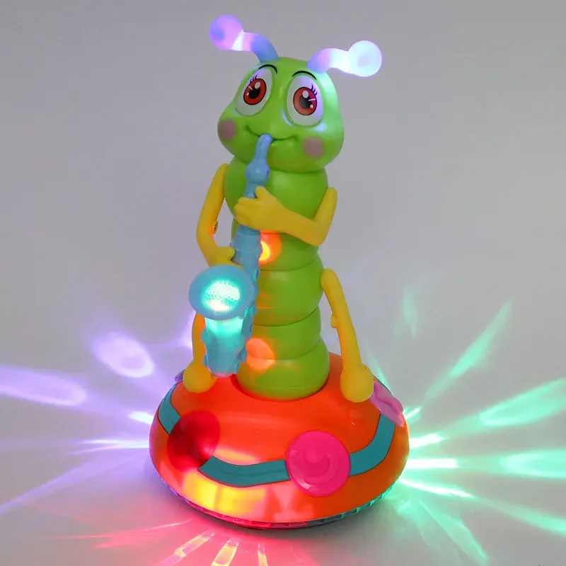 Animale elettronico con luce colorata a LED Musica Canta Canzone robot Caterpillar che suona il verme del sassofono Giocattolo universale per animali domestici per bambini