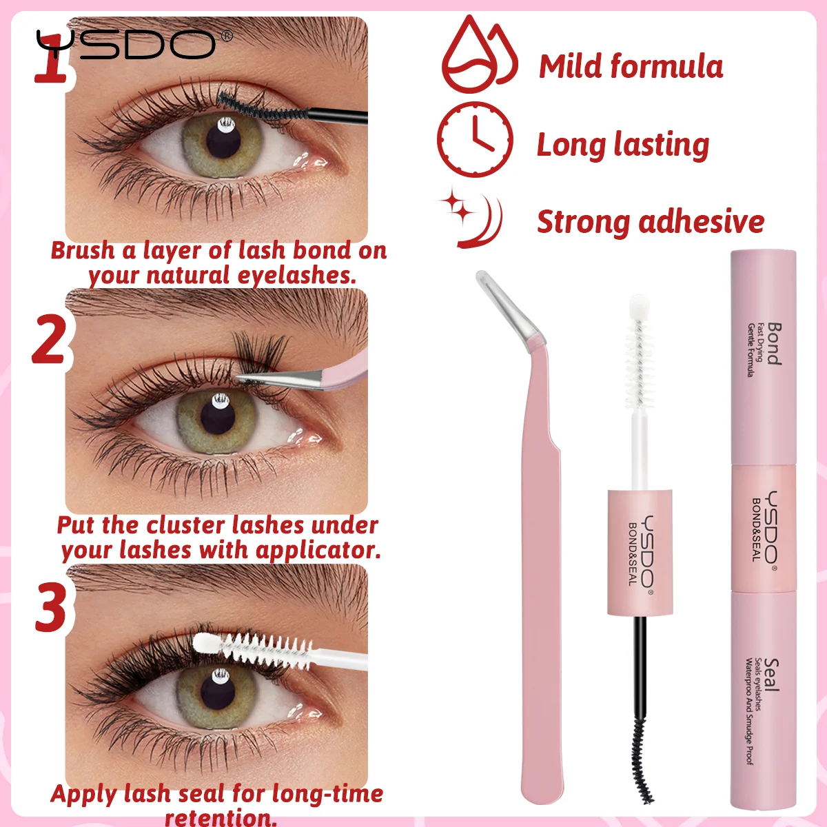 Ysdo Diy Wimper Extensie Natuurlijke Valse Wimpers Clusters Lash Bond En Afdichting En Pincet Make-Up Pluizige Wimpers Maquiagem Tools