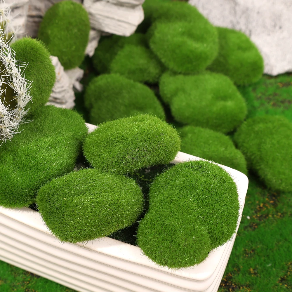 Artificial Green Moss Stones for Home Garden DIY Craft Fake Moss Rocks Micro Fake Green Plant Creative Simulation Flower Pot