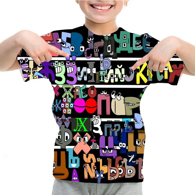 Kids Summer Casual Alphabet Lore Kindergarten Students 3D Print T-shirts Boys Girls Funny Lovely Print T-shirts Children Tops